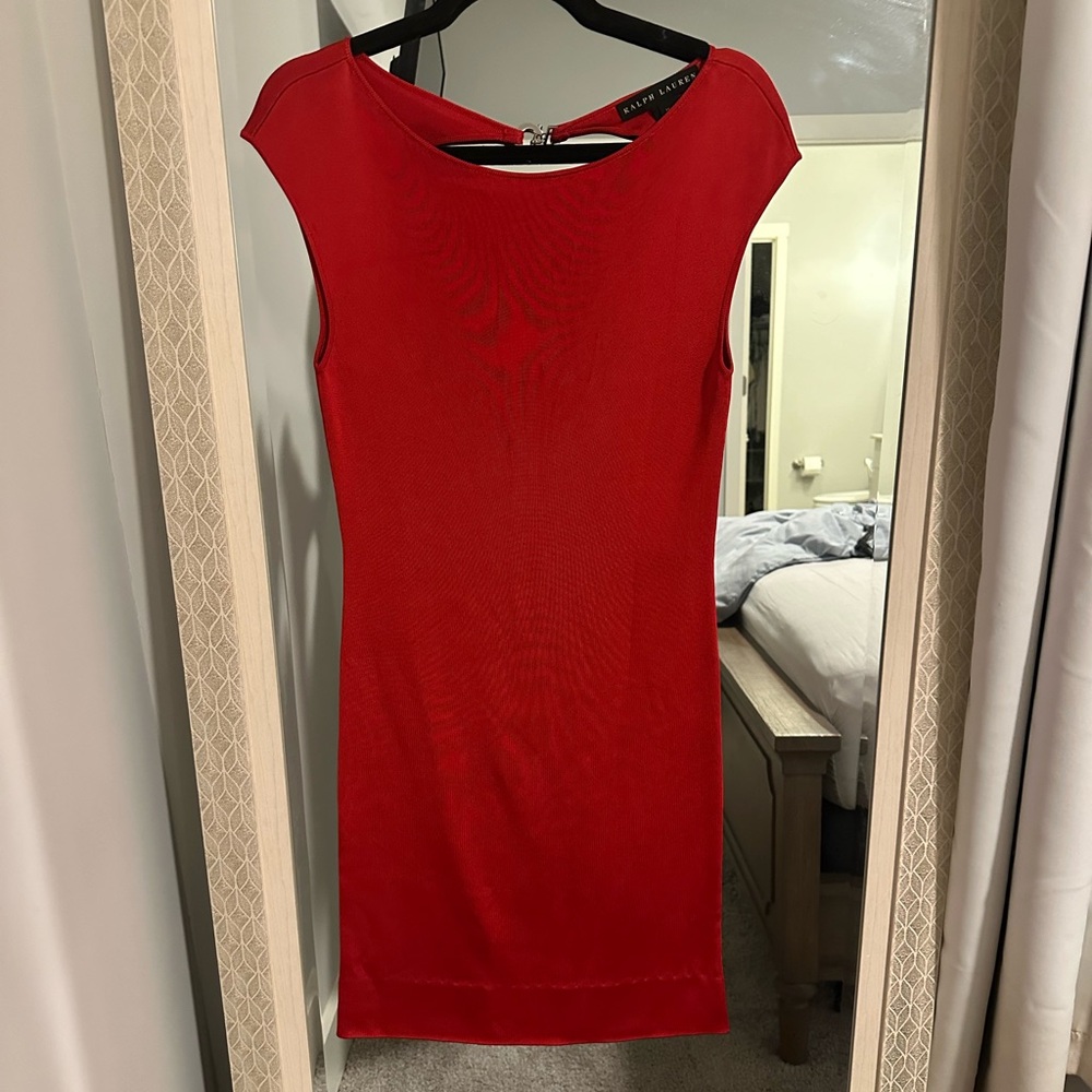Ralph Lauren Red Sheath Dress Bateau Neckline